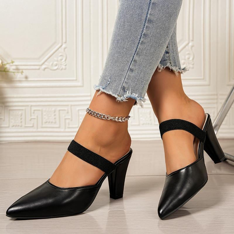 Women's Slippers Autumn New Pointed Toe Shallow Mouth Slip-on Non-Slip Wear-Resistant High Heels