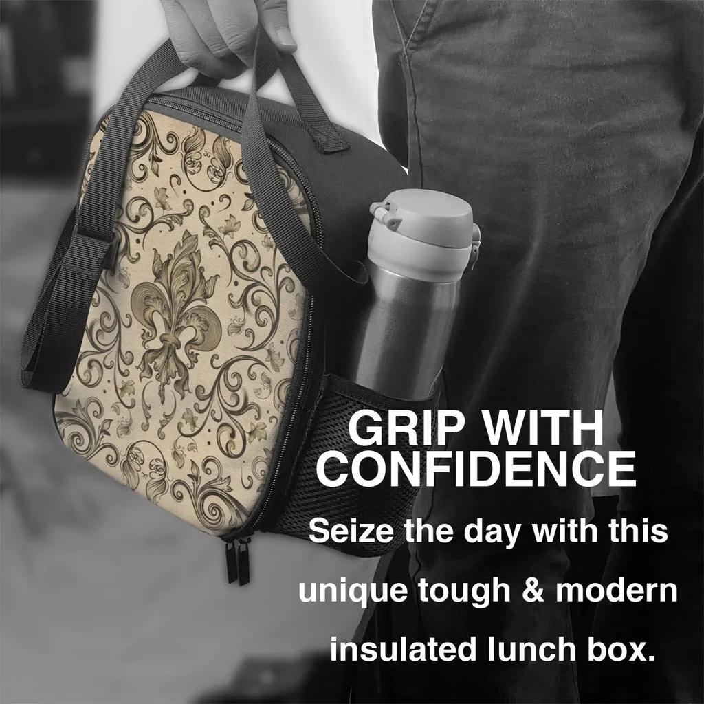 Vintage Fleur De Lis Insulated Lunch Bags for Camping Travel Lily Flower Waterproof Thermal Cooler Lunch Box Women Children