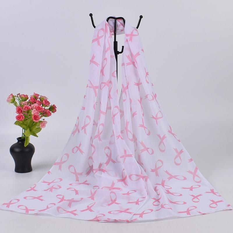 Classical Scarfs for Hot Summer Cool Neck Wrap Pink Ribbon Print Skin-friendly Scarves for Mother Sunproof Supplies