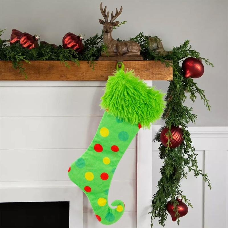Large Christmas Stocking Soft Fabric Hanging Sock Holiday Party Gifts Bag Decoration For Christmas Tree Ornament Mantels
