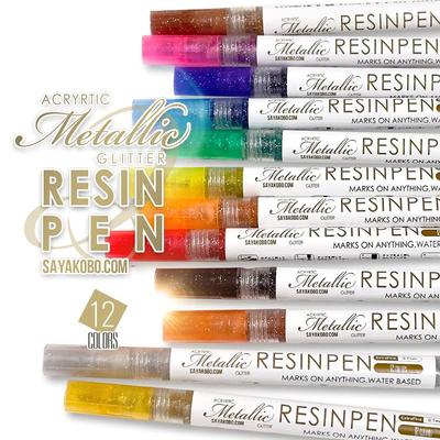 Saya Kobo Resin Pen Metallic Glitter 12 Colors You Can Draw Thick or Thin Resin Pen Color Pen Round Pen Coloring Glitter Mirror Mold Embossing Heater
