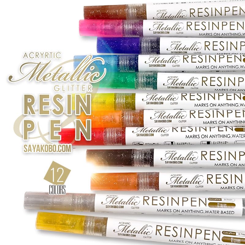 

Saya Kobo Resin Pen Metallic Glitter 12 Colors You can draw thick or thin Resin Pen Color Pen Round Pen Coloring Glitter Mirror Mold Embossing Heater