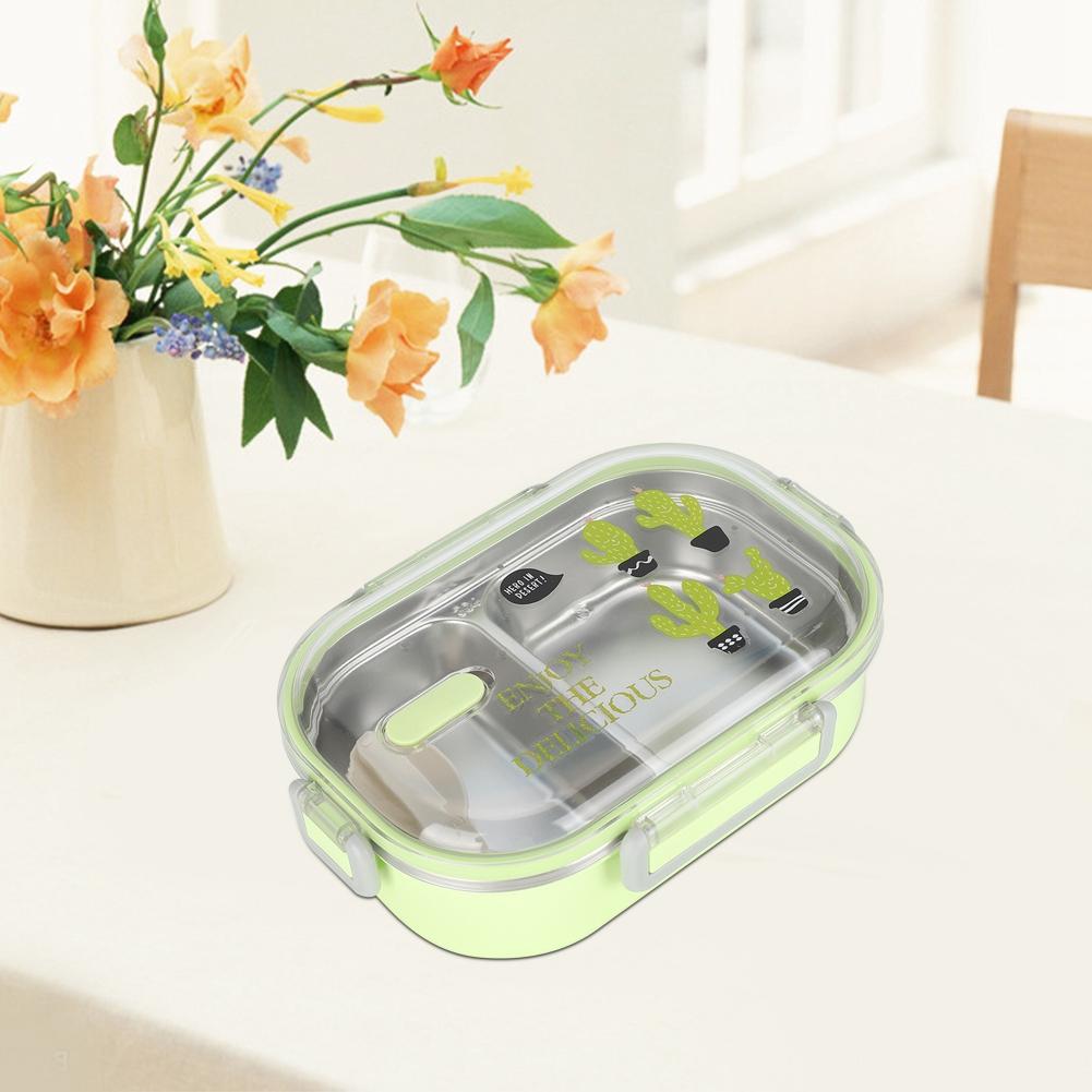 Portable 304 Stainless Steel 650ML Bento Box Leakproof Food Container for Students KidsGreen