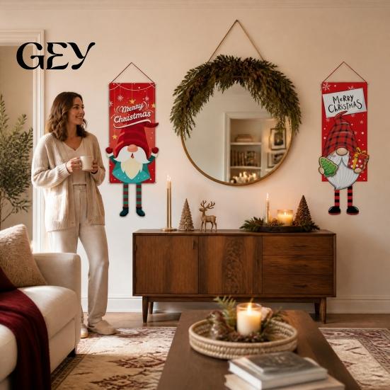 Foldable Holiday Door Sign Christmas Banner Decorations with Hanging Rope, Elf/Snowman/Gnome/Snowman Festive Flags for Doorway Banners Patio and Wall