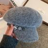 Autumn and winter retro literary and artistic knitted beret women's warm soft waxy plush painter hat big head circumference versatile octagonal hat
