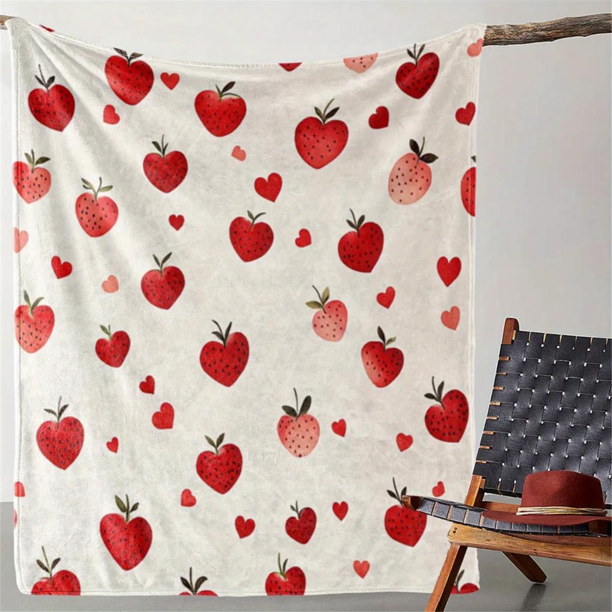 1Pc Custom Name Text Strawberry Heart Pattern Flannel Blanket Suitable for Living Room Bedroom Dormitorio Reading Nook Outdoor 130x150cm