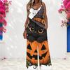 Dames Spaghetti Band Jumpsuit Schattige Zwarte Kat Heksenhoed Pompoen Halloween Print Wijde Pijpen Met Zakken