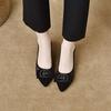 Pointed Single Shoes Women's Spring New Round Buckle Mesh Yarn Shallow Mouth Women's Shoes Two Kinds of Height Black Foot Cover