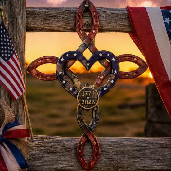 Metal Pendant for Independence Day, 250th Anniversary American Flag Rustic Horseshoe Hanging Decoration, USA Wall Decor Porch Hanging Patriotic Gifts