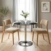 Round Bar Table, Modern Dining Table with Tempered Glass Top and Steel Frame for 4, 70 x 70 x 75.5cm, Black