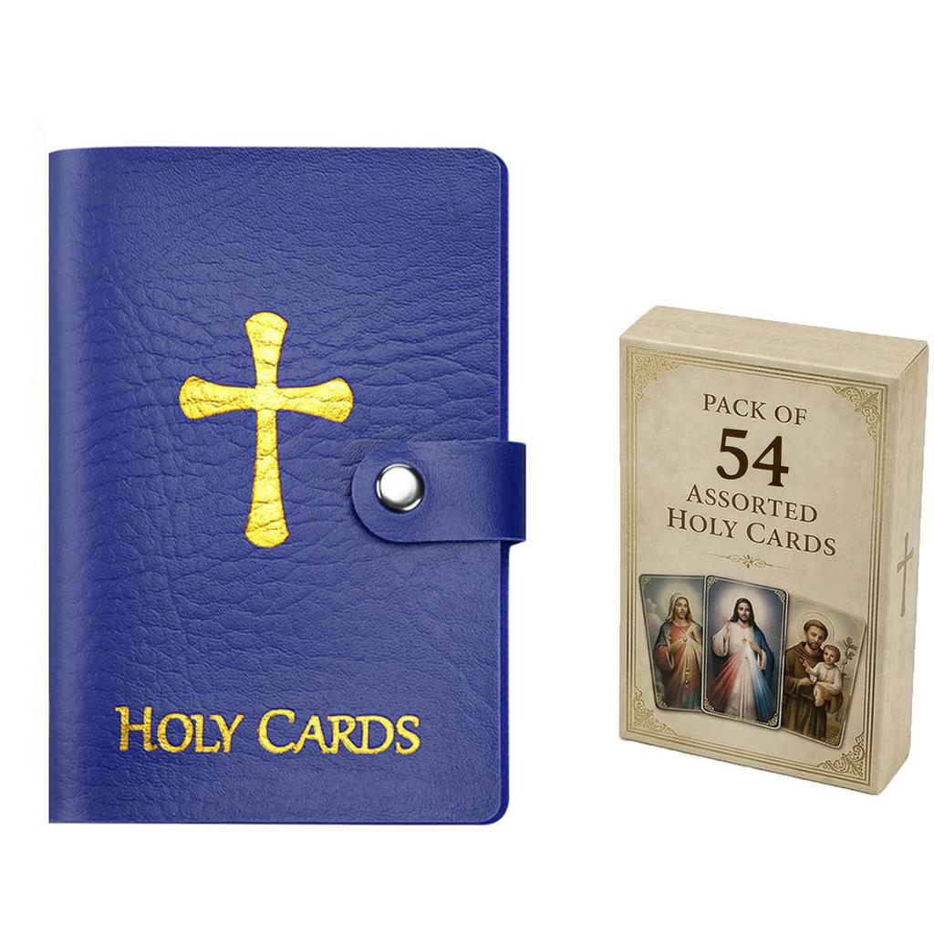 Catholic Faux Leather Holy Card Holder with Snap Closure Pocket Style Prayer Card Organizer for Religious Devotion and Card Storage