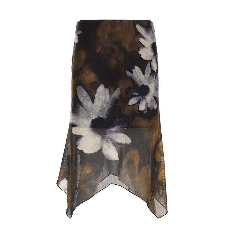 

European & American Mesh Print Slim Waist Skirt - Hip-Hugging Style for Women Small