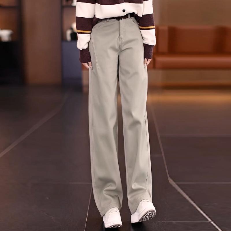 

Women s Khaki Curved Blade Jeans, Autumn/Winter 2026, Loose Fit, Plus Velvet, Thickened, Casual Straight Wide-Leg Workwear Pants. M (for 95-105 kg)