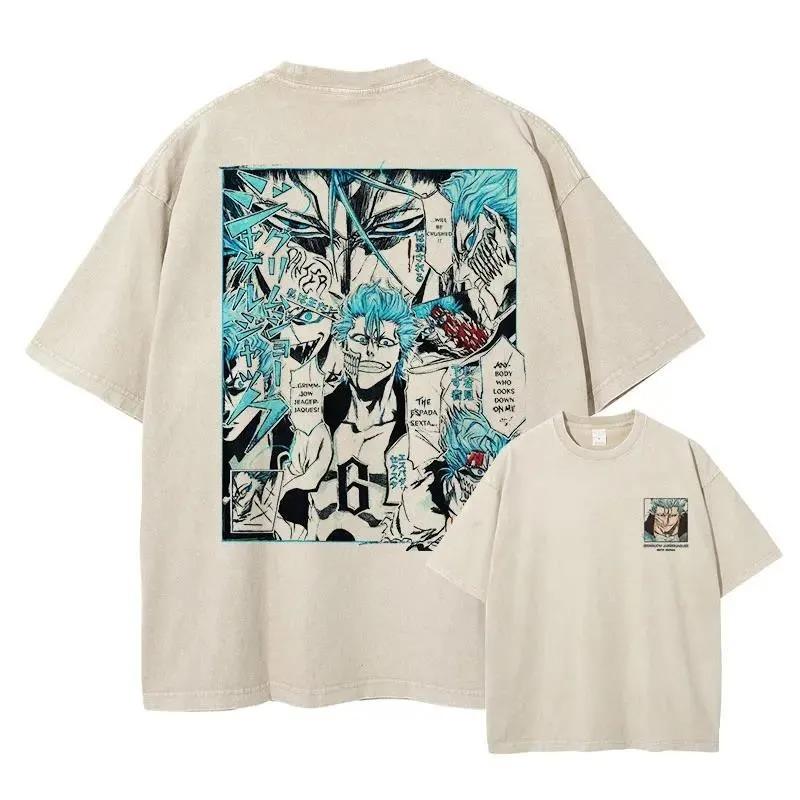 T-shirt Lavata con Pannello Manga di Bleach Gin Ichimaru, Maglietta Oversize Streetwear Anime Unisex, Top Casual a Manica Corta 100% Cotone