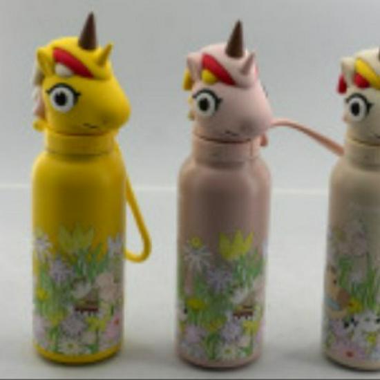 Silicone Animal Character Flip-Top Stainless Steel Insulated Sports Water Bottle 600ml
