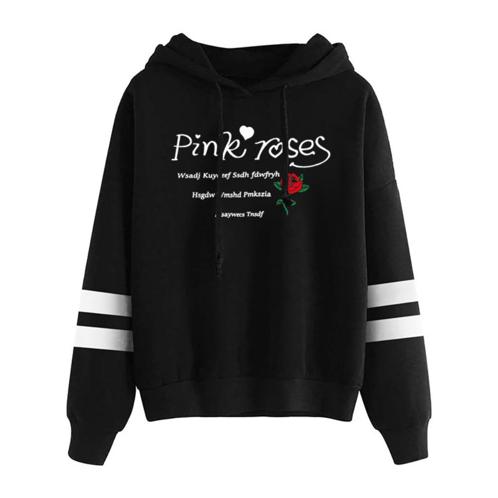 New Chic Fleece Sweater Women's Design Sense Letter Rose Print Hooded Lazy Wind