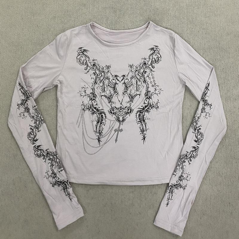 Y2K New dámské top tričko s dlouhým rukávem Gothic Dark Clothing
