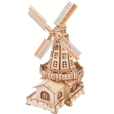 3D Model Kit Wooden Windmill Model Parts DIY Assembly & Decorative Piece - Ideal Creative Present