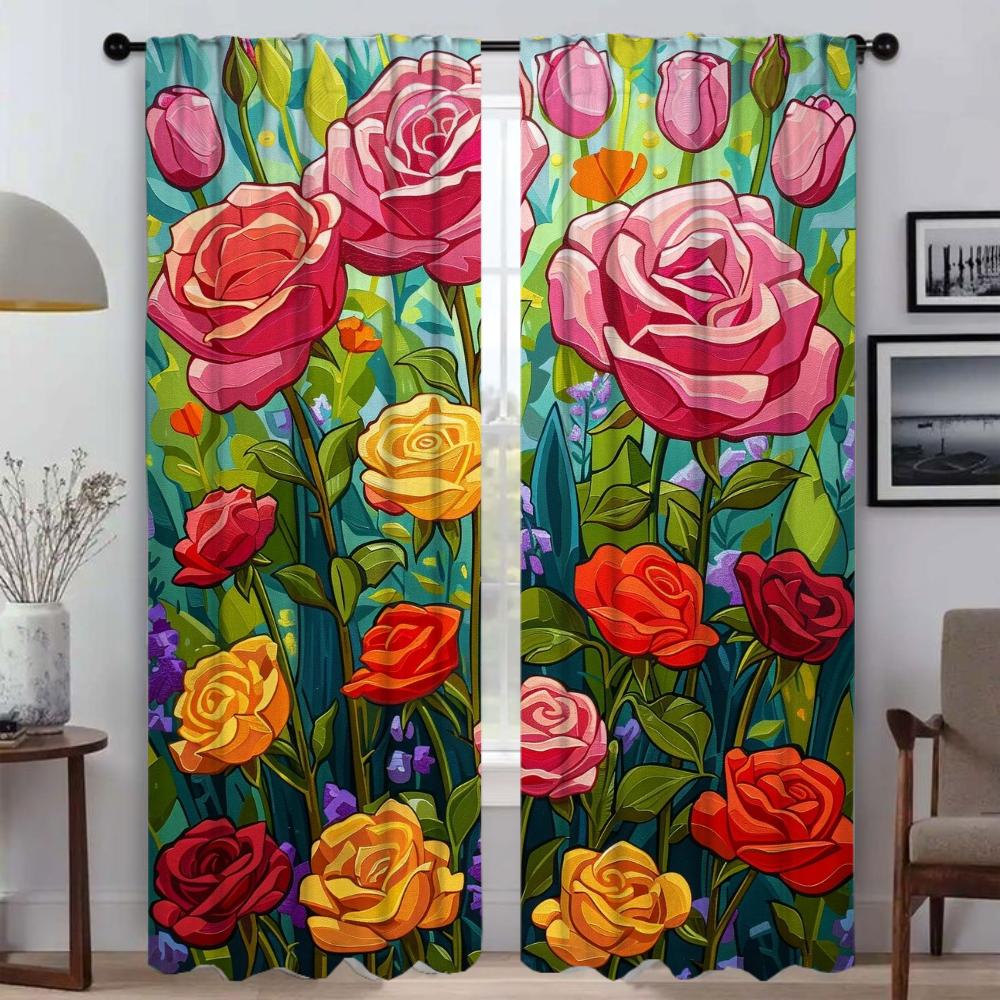 Verdunkelungsvorhang für Zimmer 2 Paneele Rosen und rosa Tulpen Raumteiler Anti-Mücken-Vorhänge 2 Stück Halloween-Dekoration Jalousien