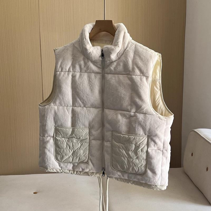 New stand-up collar white duck down straight short loose down vest down jacket vest women's tide European goods