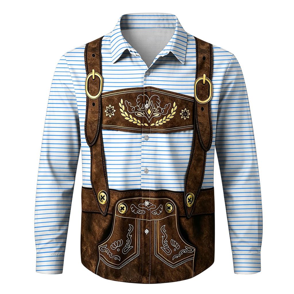 Camicia da uomo per l'Oktoberfest con stampa 3D, vestibilità ampia, manica lunga, colletto classico, adatta per la primavera e l'autunno, per uso casual all'aperto, festival, feste