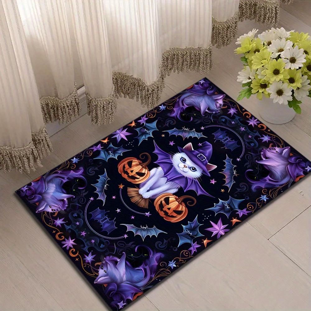 All Saints' Day Themed Rug: Comfortable and Versatile Printed Area Carpet with a Cute Cat and Pumpkin Design, Perfect for Your