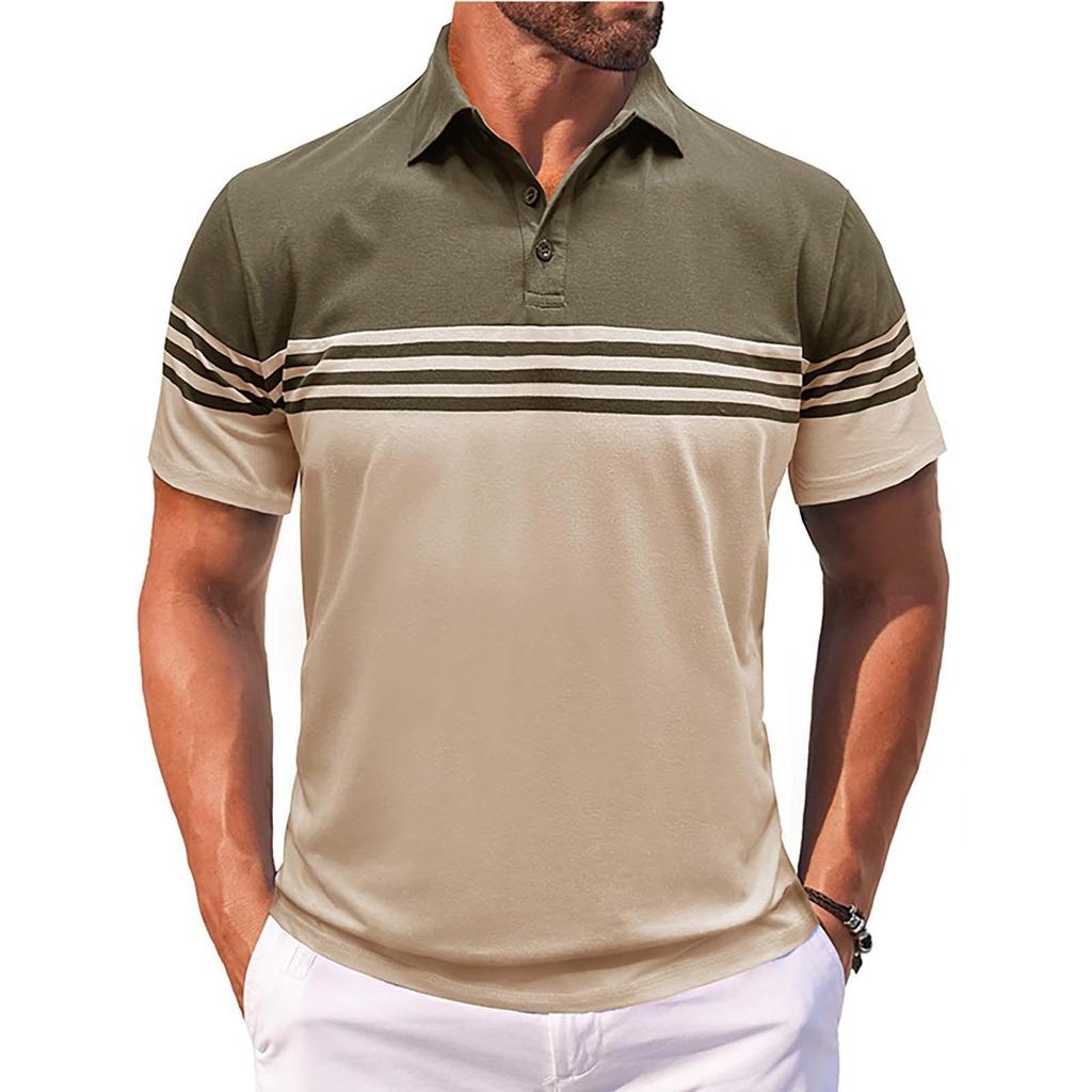 Summer Men Short Sleeve Business Casual Stripe Polo Shirt 100% Polyester Men Lapel Golf Polo Shirt Tops