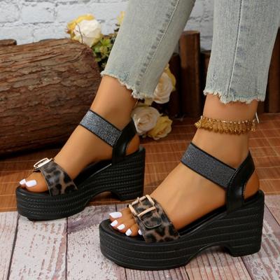 Λεοπάρ Ψηλοτάκουνα Μόδας Σανδάλια Γυναικεία Καλοκαίρι Μεγάλο Μέγεθος Γυναικεία Χοντρή Σόλα Ένα Σανδάλι