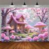 2D Dreamy Sakura Fairy House Backdrop with Glowing Lights for Baby Shower & First Birthday