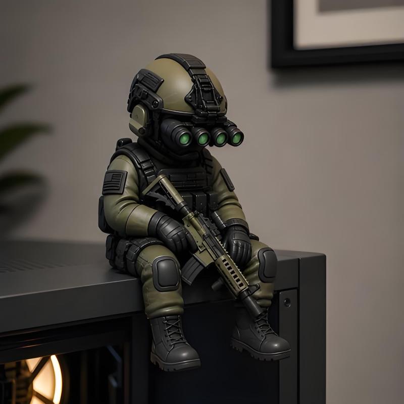 Seated Pose Soldier Statue Durable Resin Military Sculpture Collection Piece for Home Living Room Decor Military Enthusiast Gift A1