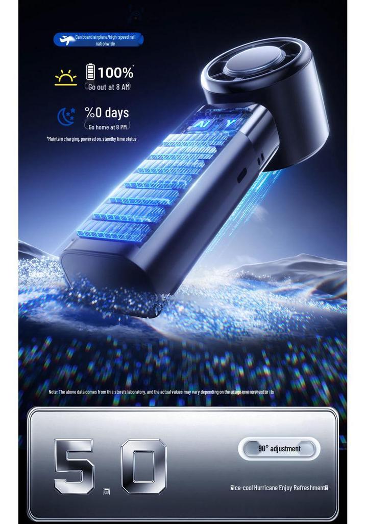 Portable USB Foldable Handheld Fan with Digital Display and Semiconductor Refrigeration Technology.