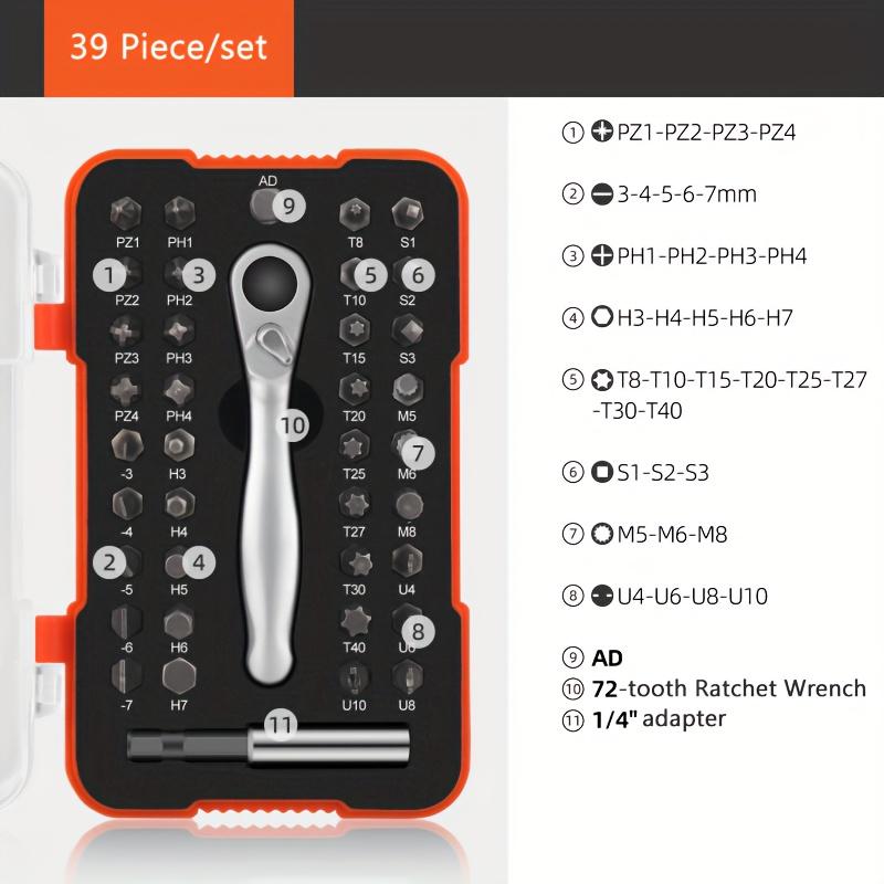 Set de 35 de biți pentru șuruburi, cheie cu clichet de 1/4 inch și set de prize pentru renovarea și întreținerea casei
