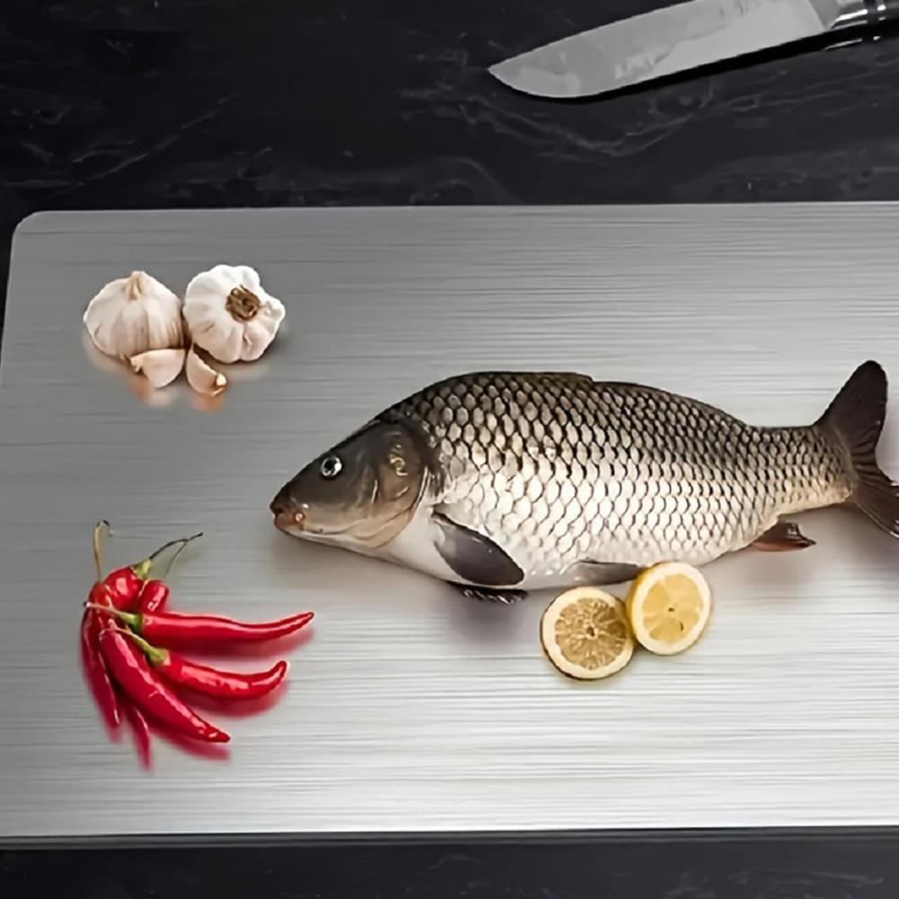 1 Stück Edelstahl-Schneidebrett mit Griff Schneidebretter für die Küche Titan-Schneidebrett für Fleisch Obst Gemüse