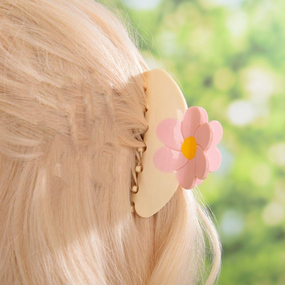 Colorful Acetic Acid Shark Clip Rhinestone Back Head Hair Grab Flower Acetate Hair Claw Girls
