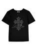 Lupeu Lace Cross Stud Slim Fit Short Sleeve T-Shirt Black