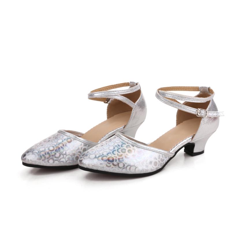 Women Girls Latin Ballroom Party Dance Shoes Tango Waltz Soft Sole Sandals Salsa Closed Toe Dance Shoes Heeled 5.5cm