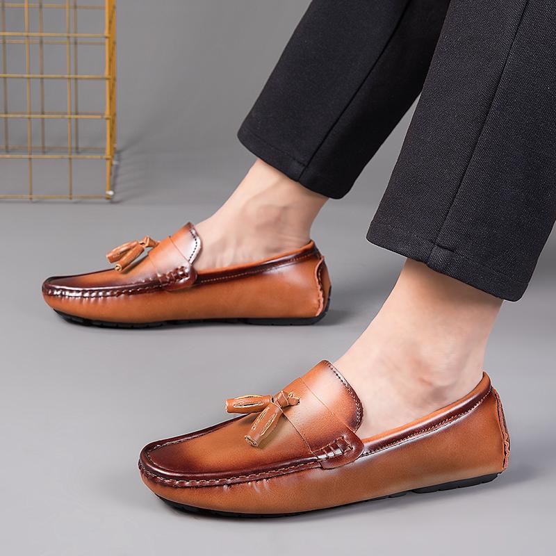 Italienische Herrenschuhe Lässige Marken Slipper Formell Luxusschuhe Herren Quasten-Loafer Mokassins Echtes Leder Braun Fahrschuhe