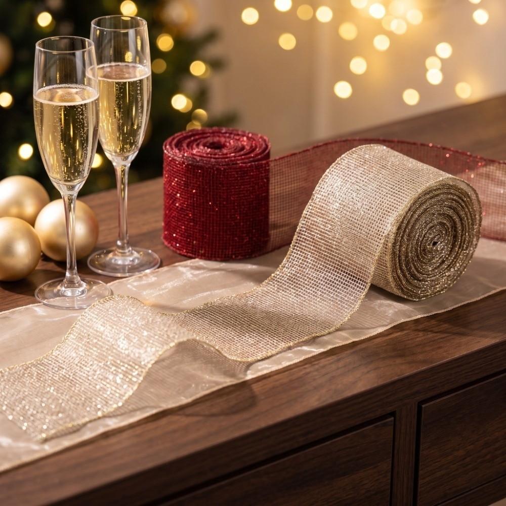 Welliges Bindungs-Weihnachtsbaum-Netzband 1 Rolle 179,13 Zoll Metallisches Netzband Geschenkverpackung
