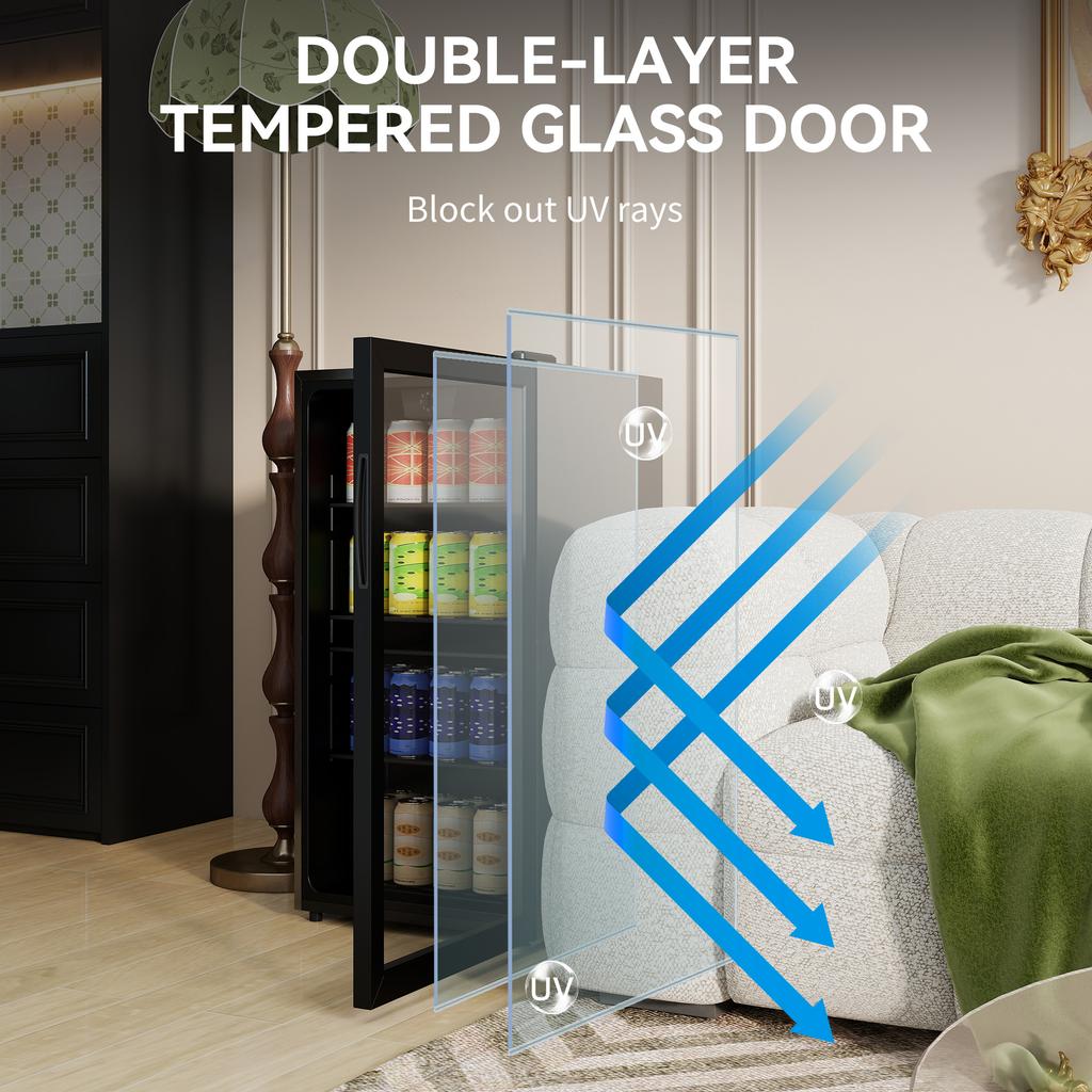 93L Drinks Fridge, 115 Can Freestanding Beer Fridge with Glass Door, Adjustable Shelves, LED Light, for Beer Soda, Black