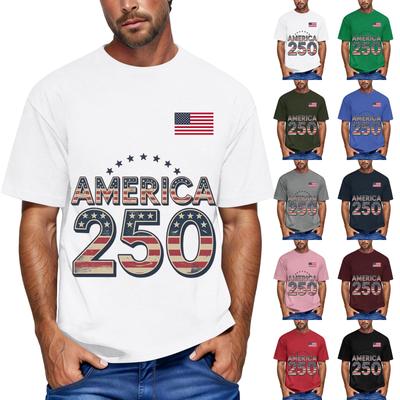 Men's Loose and Casual Flag Letter Print T-shirt Short-sleeved Top