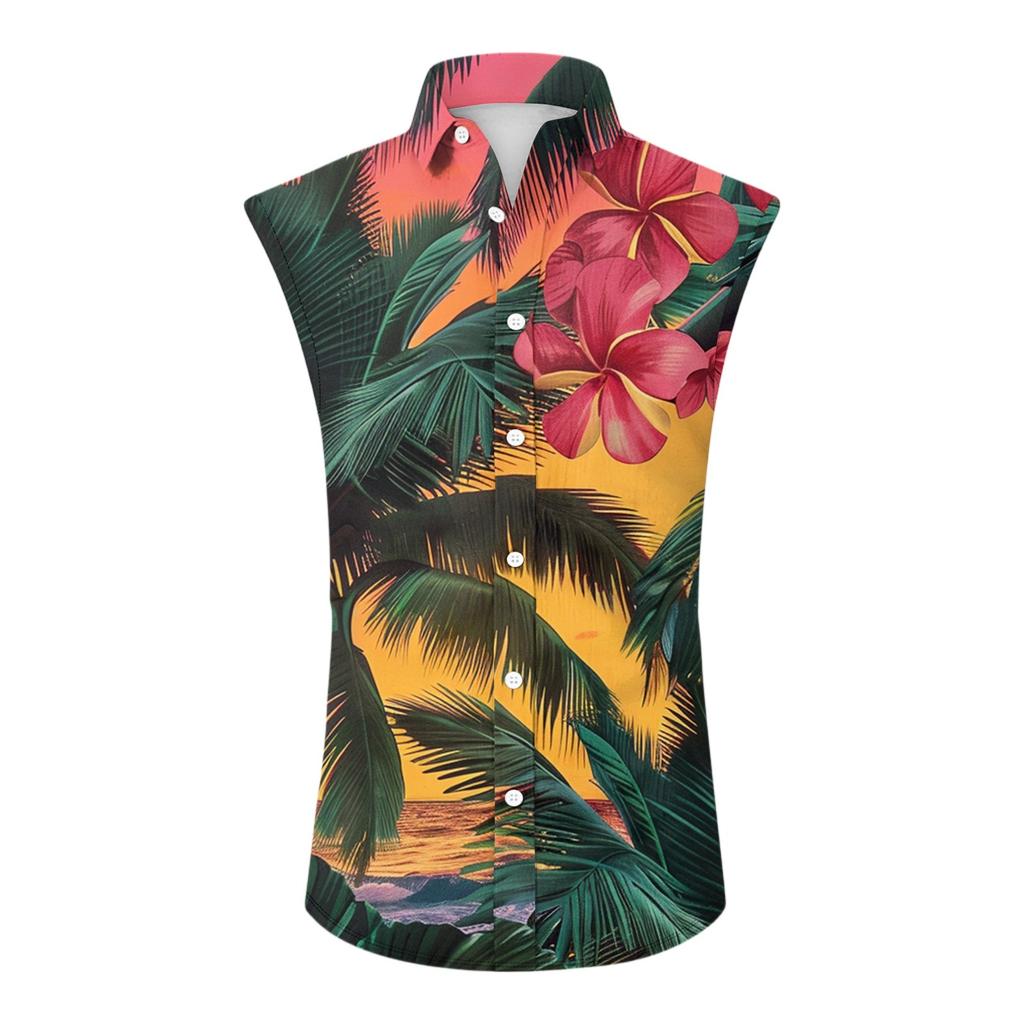 Erkek Hawaiian Yaka Düğmeli Gömlek Tişört Üst
