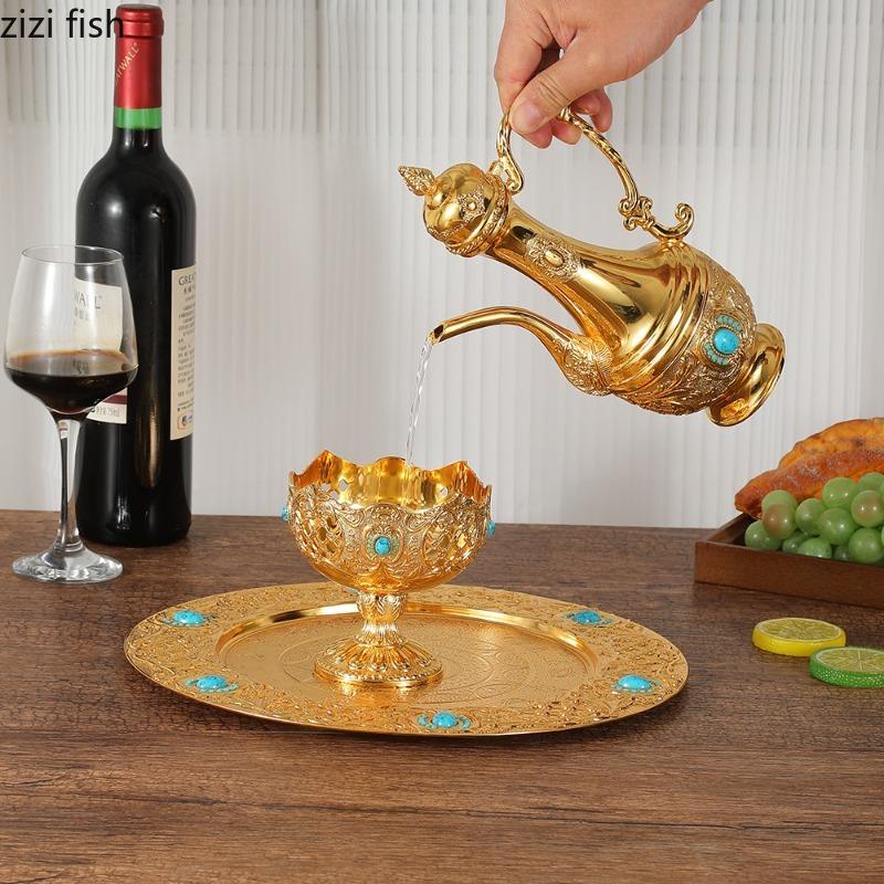 Metal Wine Set Flagon Wine Glass Storage Tray Wine Pot Wines Dispenser Goblet Offering Cups Emergency Kit Barware Bar Sets
