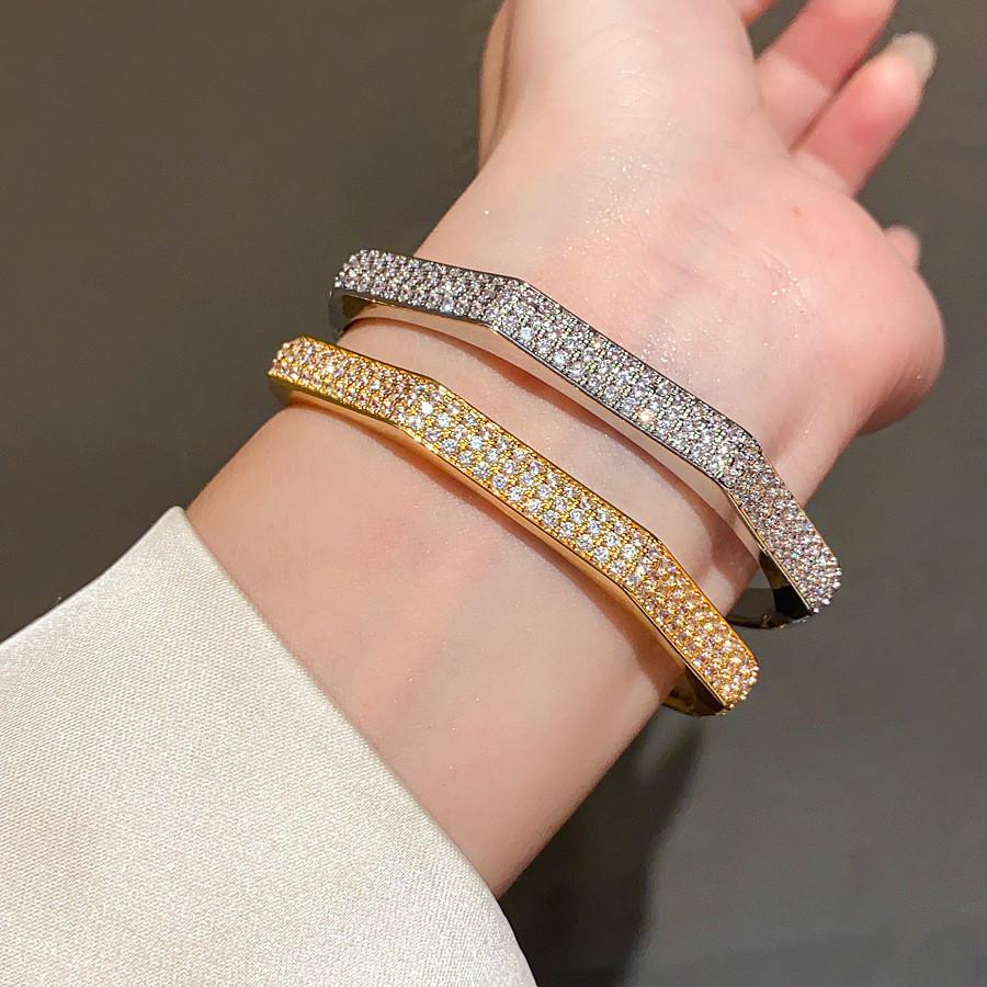 Copper Zirconia Clasp Bracelet With Geometric Design For Fashion And Office Wear
