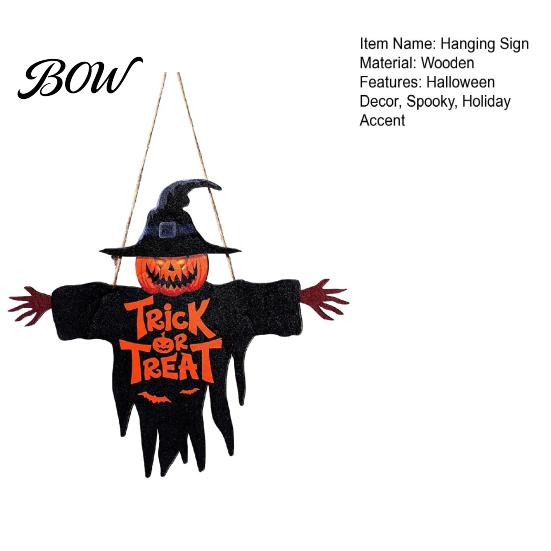 Wooden Trick or Treat Plaque Halloween Hanging Door Sign, Scarecrow Pumpkin Wizard Ornament, Sign Plaque, Rustic Party Wall Hanger, Spooky Gift Wood