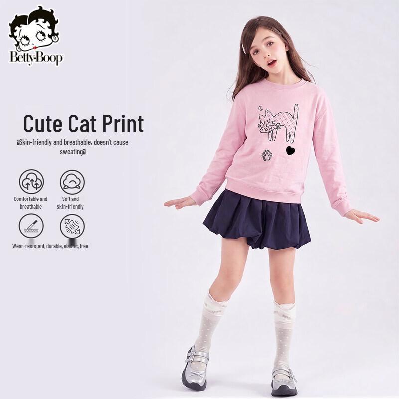 Betta Girls' Loose Crew Neck Long Sleeve Sweatshirt