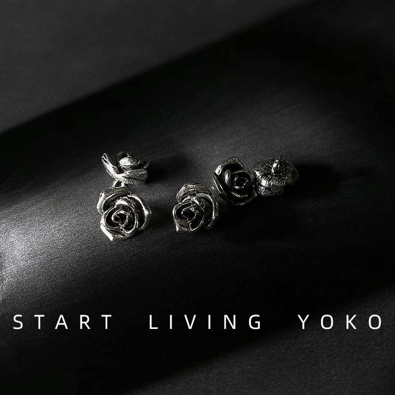 Vintage Silver Rose Shirt & Sweater Buttons with High-Foot Design - Decorative Cufflinks & Collar Buttons.
