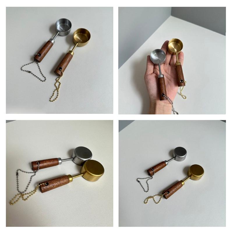 15 ml Messlöffel aus Edelstahl mit flachem Boden, aufhängbar, Messbecher, rostfrei mit Holzgriff, Küchenkaffeemesswerkzeuge