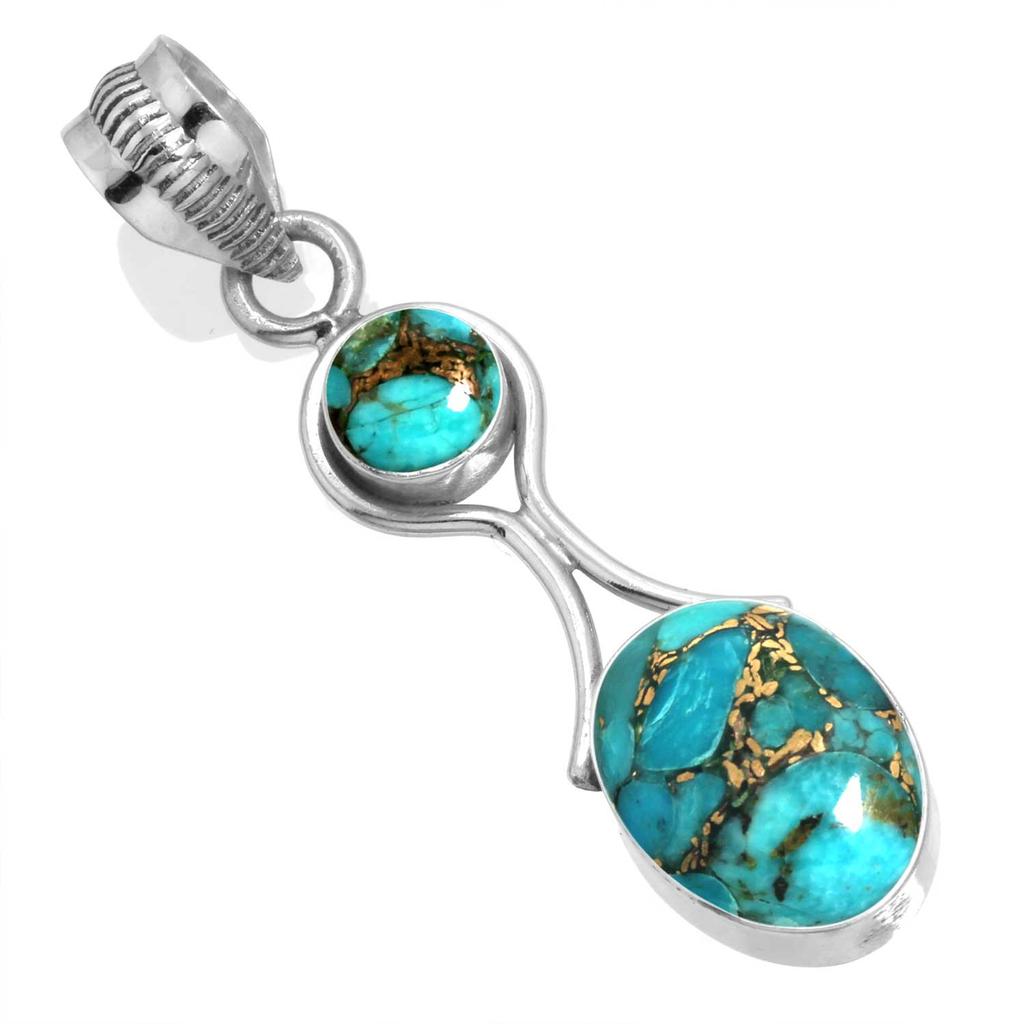 925 Sterling Silver Pendant Women Gemstone Handmade Jewelry Halloween Gift Blue Green Purple Copper Turquoise Pearl Lapis Mother Of Pearl Victorian