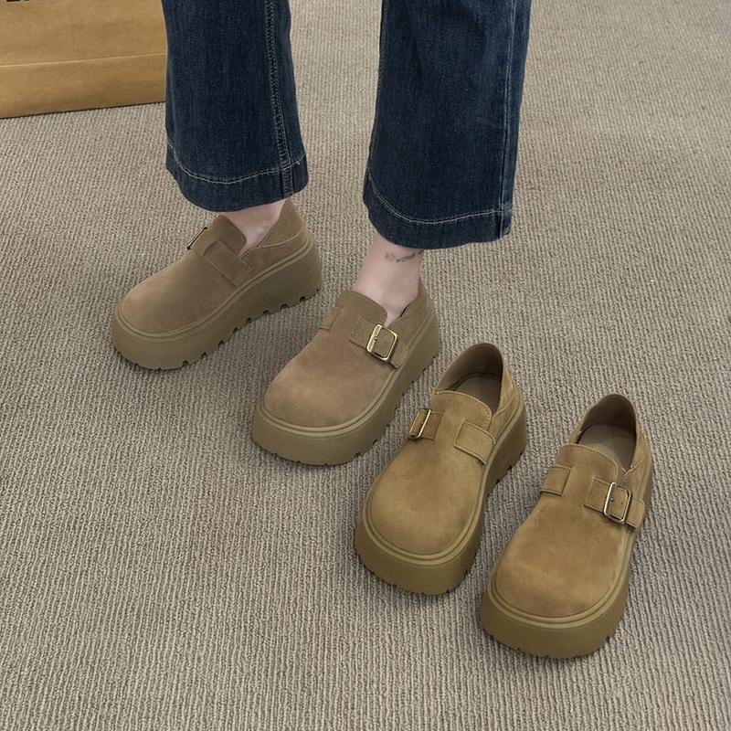 Thick-soled Retro Women's Shoes Spring New Single Women's Shoes Outer Wear Buckle Bag Head Casual Shoes