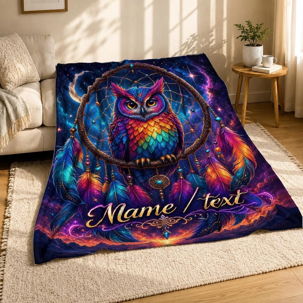 Rainbow Owl Dreamcatcher Coral Fleece Blanket